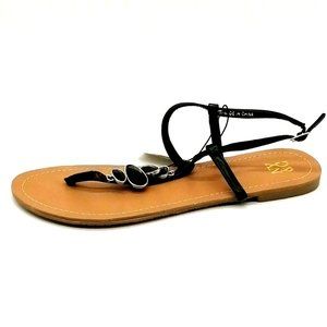 NY & C Womens Flat Heel Thong Sandal w/Ankle Strap Cushioned Black Sz‎ 9 NEW